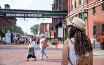 Distillery District Tourists walk through the Distillery District. Photo credit: Tourism Toronto.