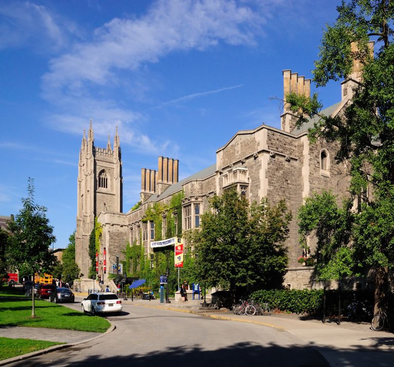 Front exterior of Hart House, building in the Collegiate Gothic style.