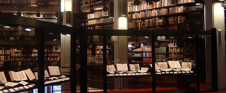 Exhibition room at the Thomas Fisher Rare Book Library at the University of Toronto.