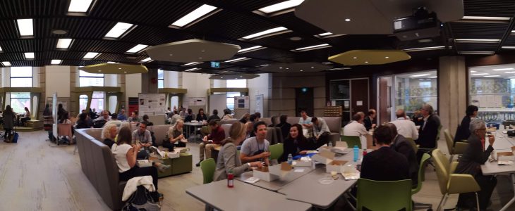 People eating lunch at the Faculty of Information Inforum Library during ELPUB conference